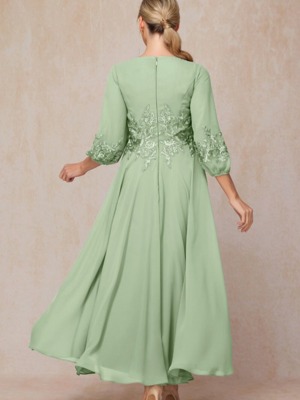 NWT Cicinia Long Sleeves Ankle Length Chiffon Mother Of The Bride Dusty Sage - Picture 2 of 13